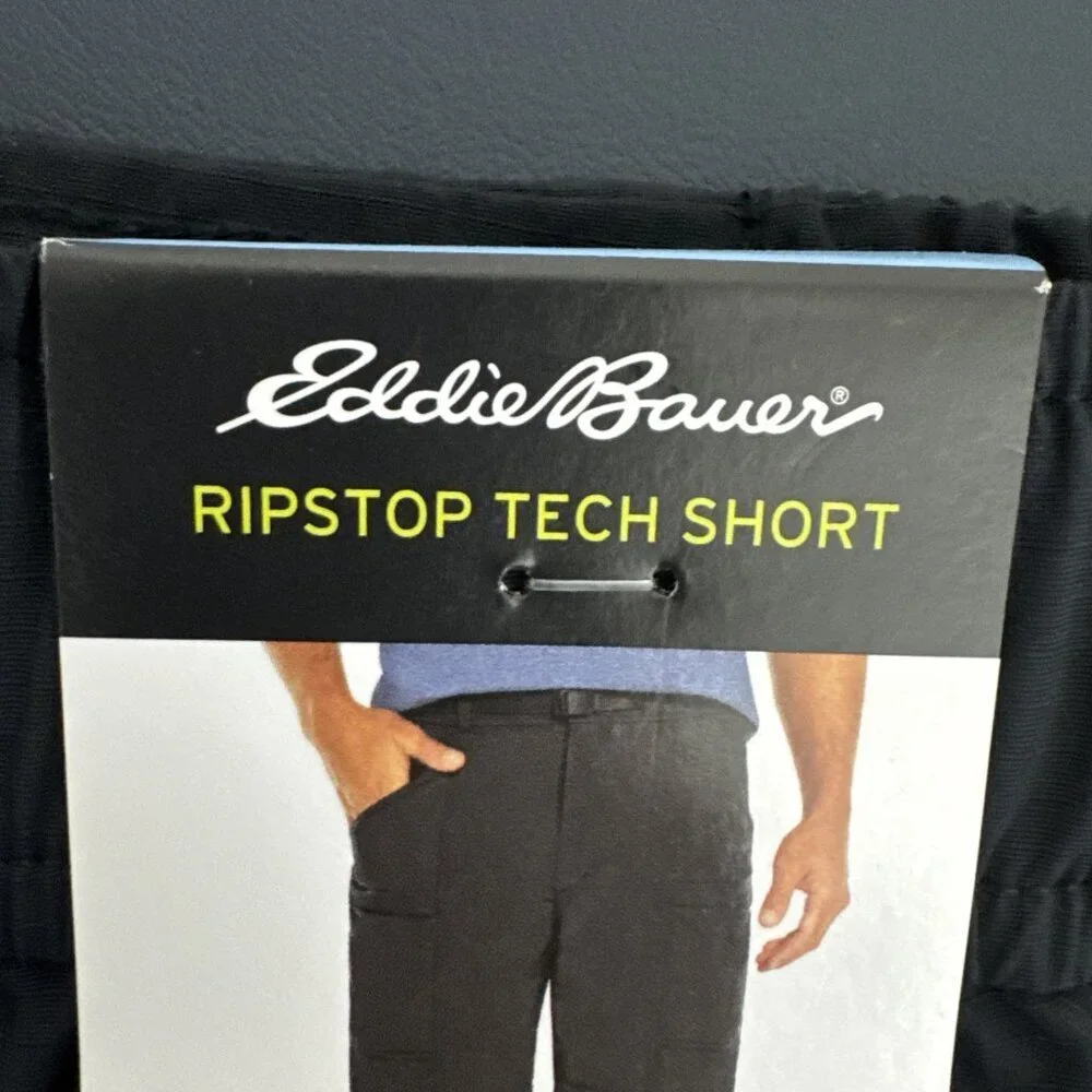 Eddie Bauer Men's L Ripstop Tech Short Black Nylon Belt NWT Inseam 7.75